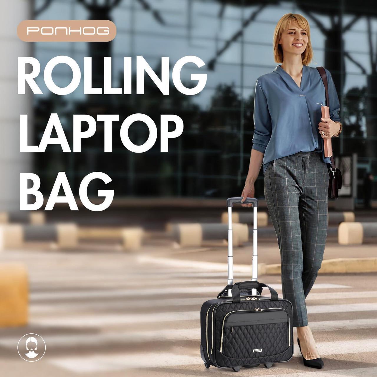 Alt view image 5 of 5 - Ponhog Rolling Laptop Bag - Rolling Briefcase for Women 17.3 Inch Laptop Bag with Wheels Flight Approved Roller Bag Carry On Luggage for Work Travel College Computer Business Lightweight Black