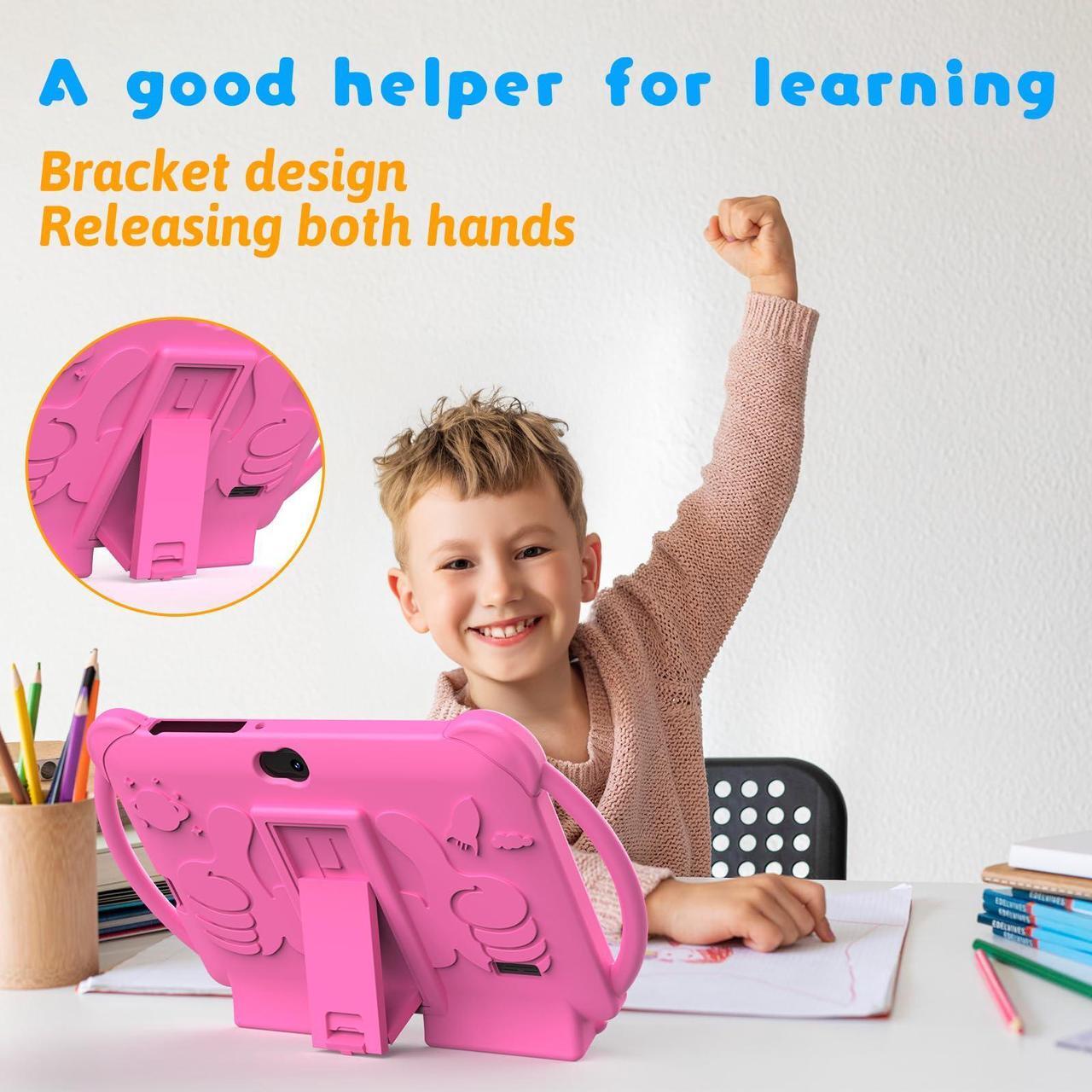 Alt view image 4 of 5 - Kids Tablet 7 inch for Girls, Android 12 Tablets for Kids, 4GB RAM 32GB ROM Toddler Tablet, WIFI Bluetooth, Safety Eye IPS Screen, Parental Control, Dual Camera Shockproof Case for Educational, Games.