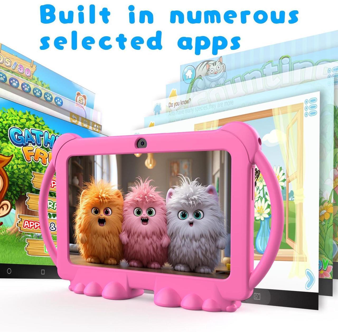 Alt view image 3 of 5 - Kids Tablet 7 inch for Girls, Android 12 Tablets for Kids, 4GB RAM 32GB ROM Toddler Tablet, WIFI Bluetooth, Safety Eye IPS Screen, Parental Control, Dual Camera Shockproof Case for Educational, Games.