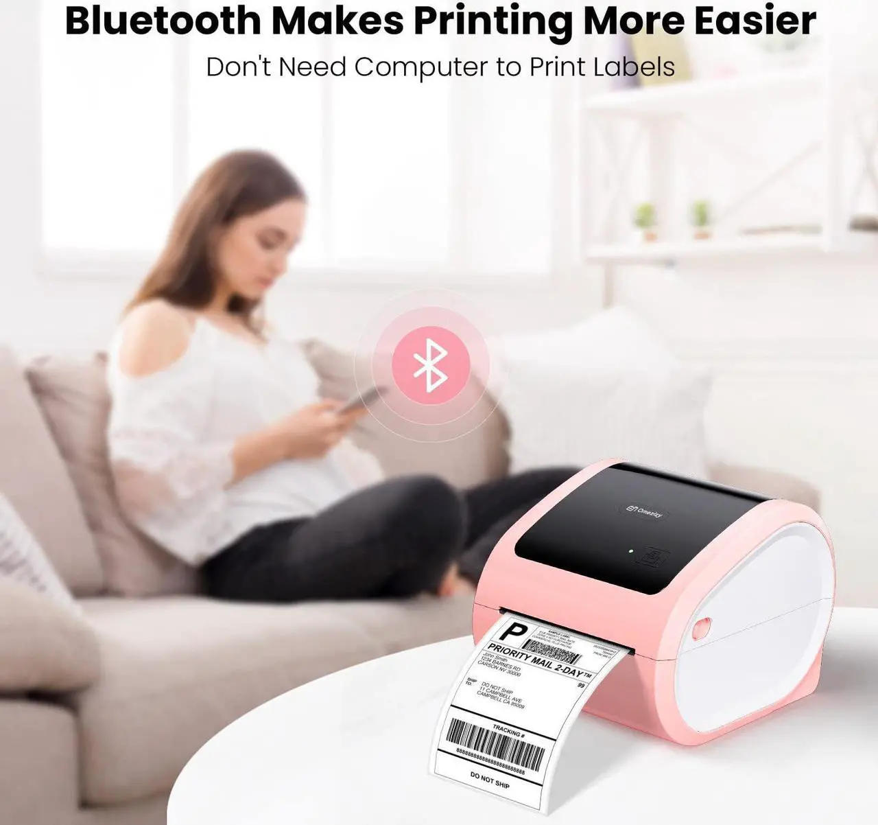Alt view image 3 of 5 - Omezizy D520BT Bluetooth Shipping Label Printer and 1 Roll 2'' Holographic Sliver 400pcs Round Thermal Printer Labels, Wireless Thermal Label Printer for Small Business