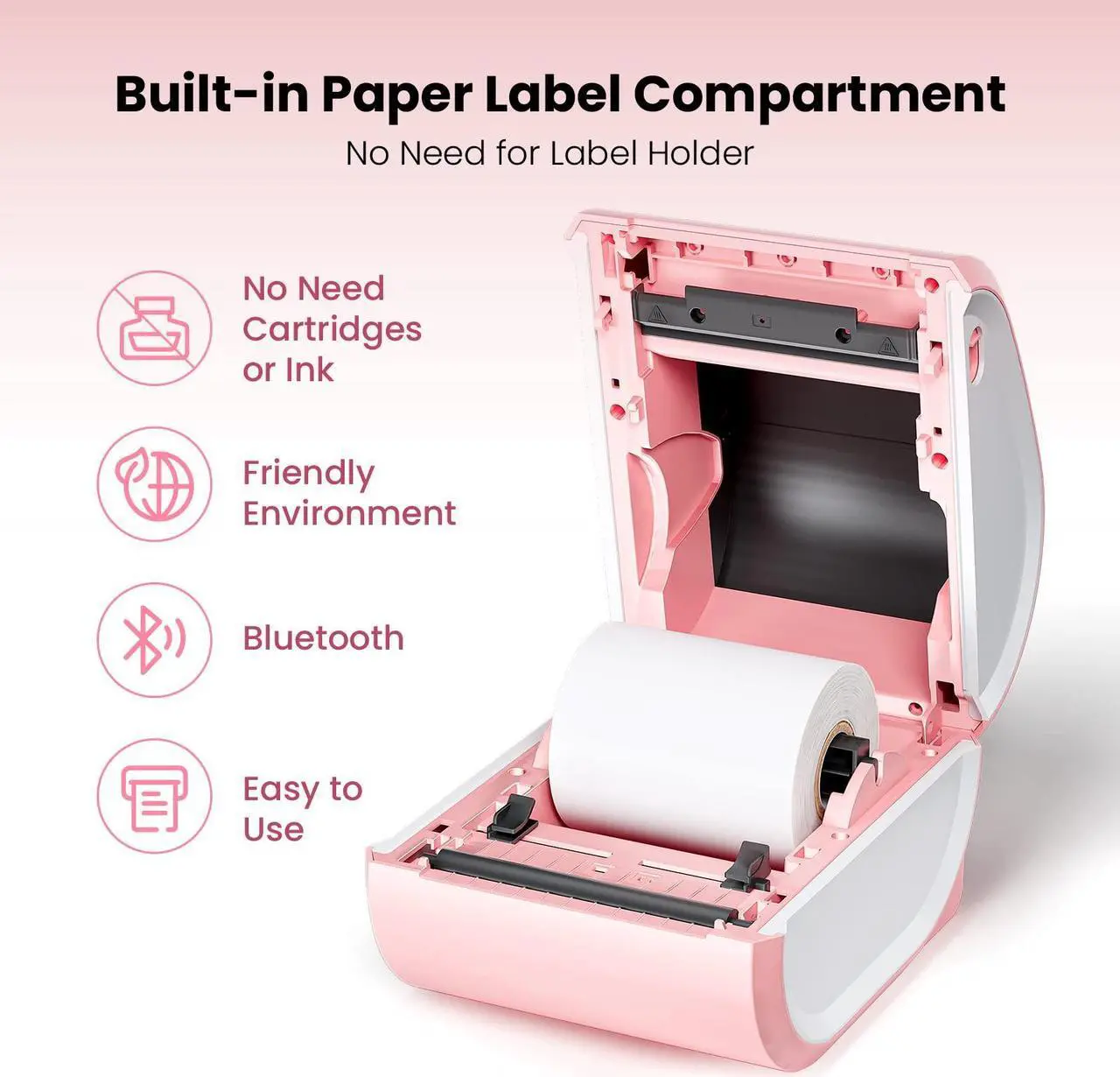 Alt view image 4 of 5 - Omezizy D520BT Bluetooth Shipping Label Printer and 1 Roll 2'' Holographic Sliver 400pcs Round Thermal Printer Labels, Wireless Thermal Label Printer for Small Business