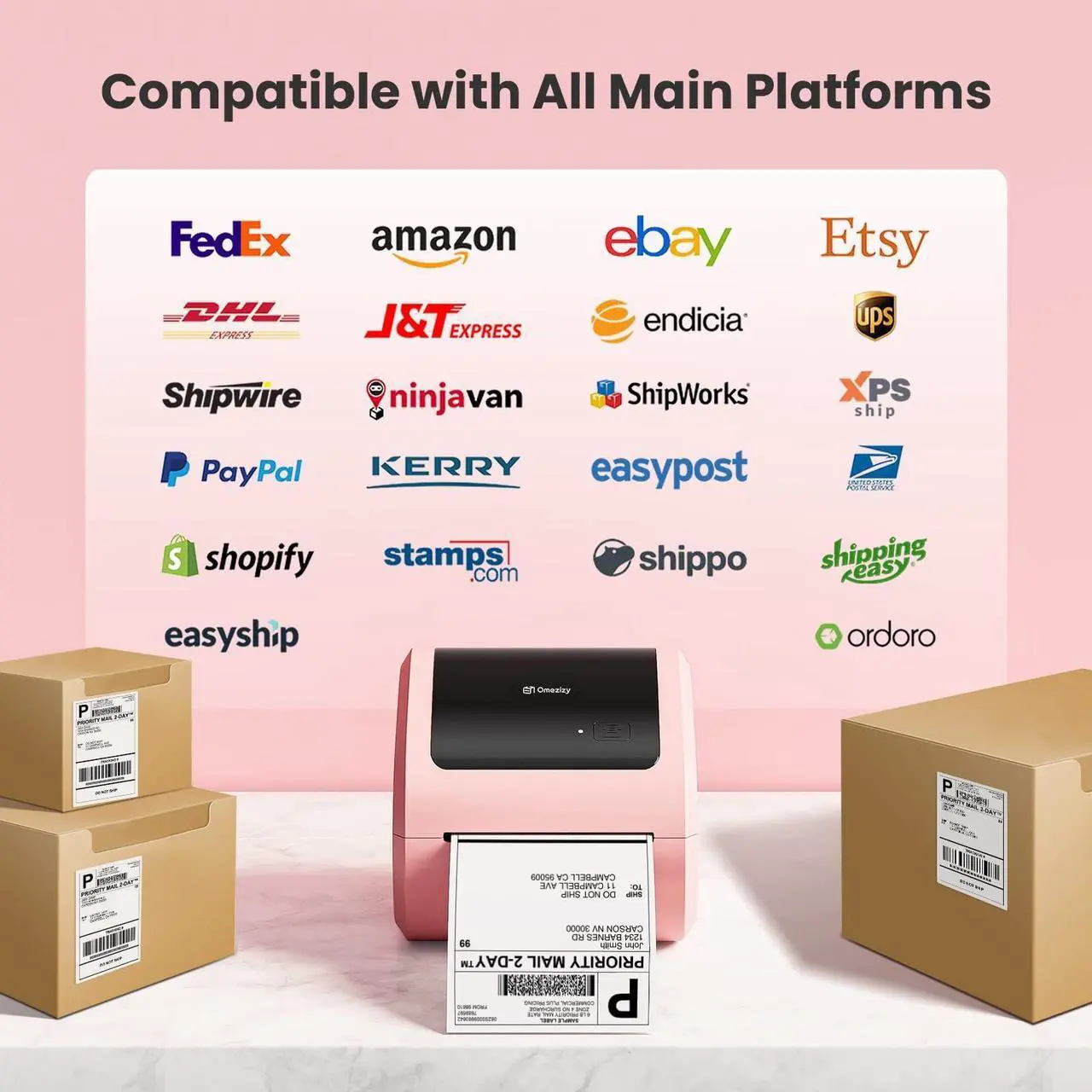 Alt view image 5 of 5 - Omezizy D520BT Bluetooth Shipping Label Printer and 1 Roll 2'' Holographic Sliver 400pcs Round Thermal Printer Labels, Wireless Thermal Label Printer for Small Business