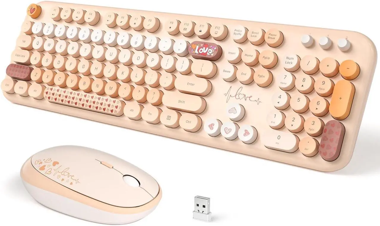Main image of Wireless Keyboard and Mouse, SQMD Colorful Typewriter Retro Keyboard with Round Keycaps, 2.4GHz USB Full-Size Keyboard and Mouse Set for Mac PC Desktop Laptop (Yellow Colorful)