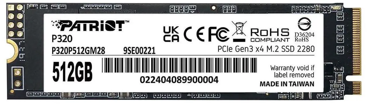 Main image of Patriot Memory P320 512GB Internal SSD - NVMe PCIe Gen 3x4 - M.2 2280 - Solid State Drive - P320P512GM28