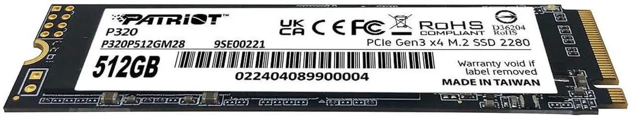 Alt view image 2 of 4 - Patriot Memory P320 512GB Internal SSD - NVMe PCIe Gen 3x4 - M.2 2280 - Solid State Drive - P320P512GM28