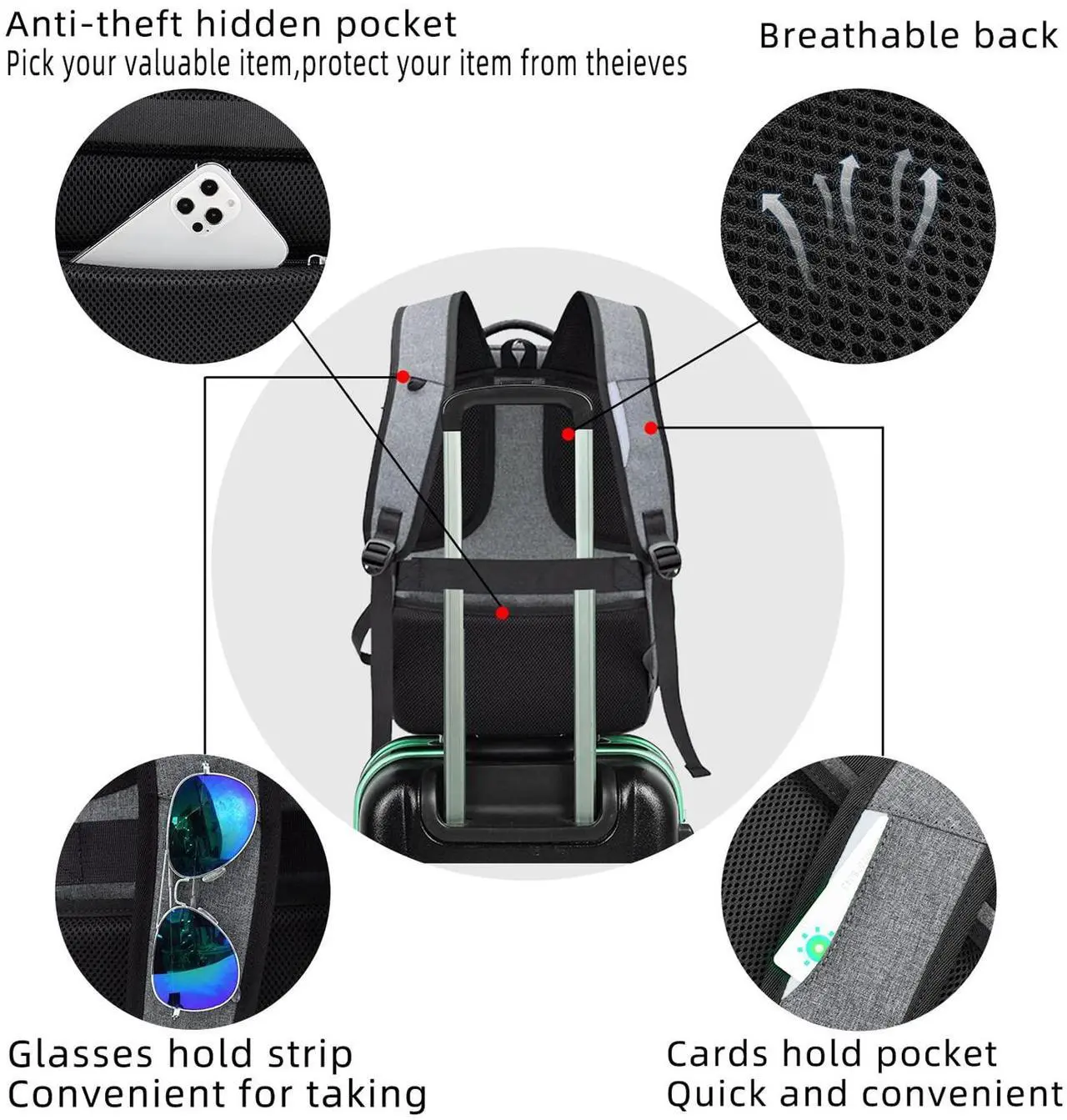 Alt view image 5 of 5 - DUSLANG 17 Inch Travel Laptop Backpack Water Resistant College Backpack for Men Laptop Bag with USB Charging Port,Light Grey