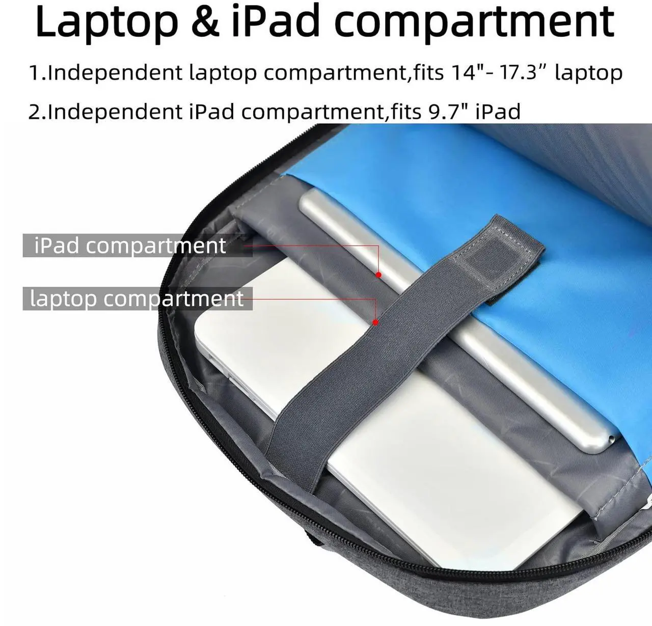 Alt view image 3 of 5 - DUSLANG 17 Inch Travel Laptop Backpack Water Resistant College Backpack for Men Laptop Bag with USB Charging Port,Light Grey