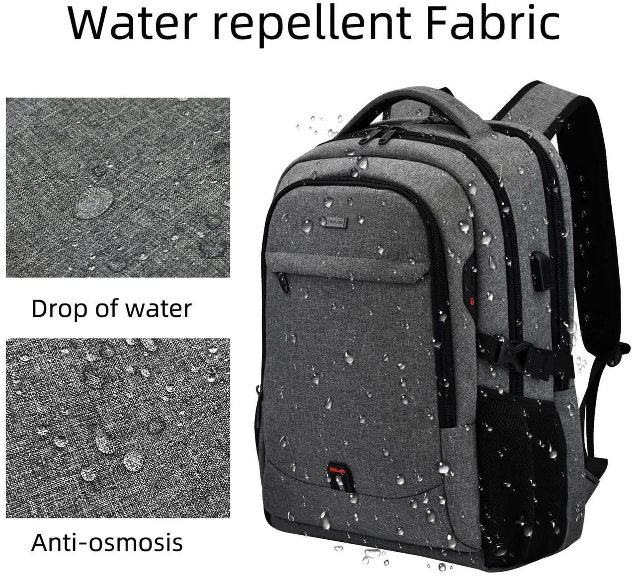 Alt view image 4 of 5 - DUSLANG 17 Inch Travel Laptop Backpack Water Resistant College Backpack for Men Laptop Bag with USB Charging Port,Light Grey