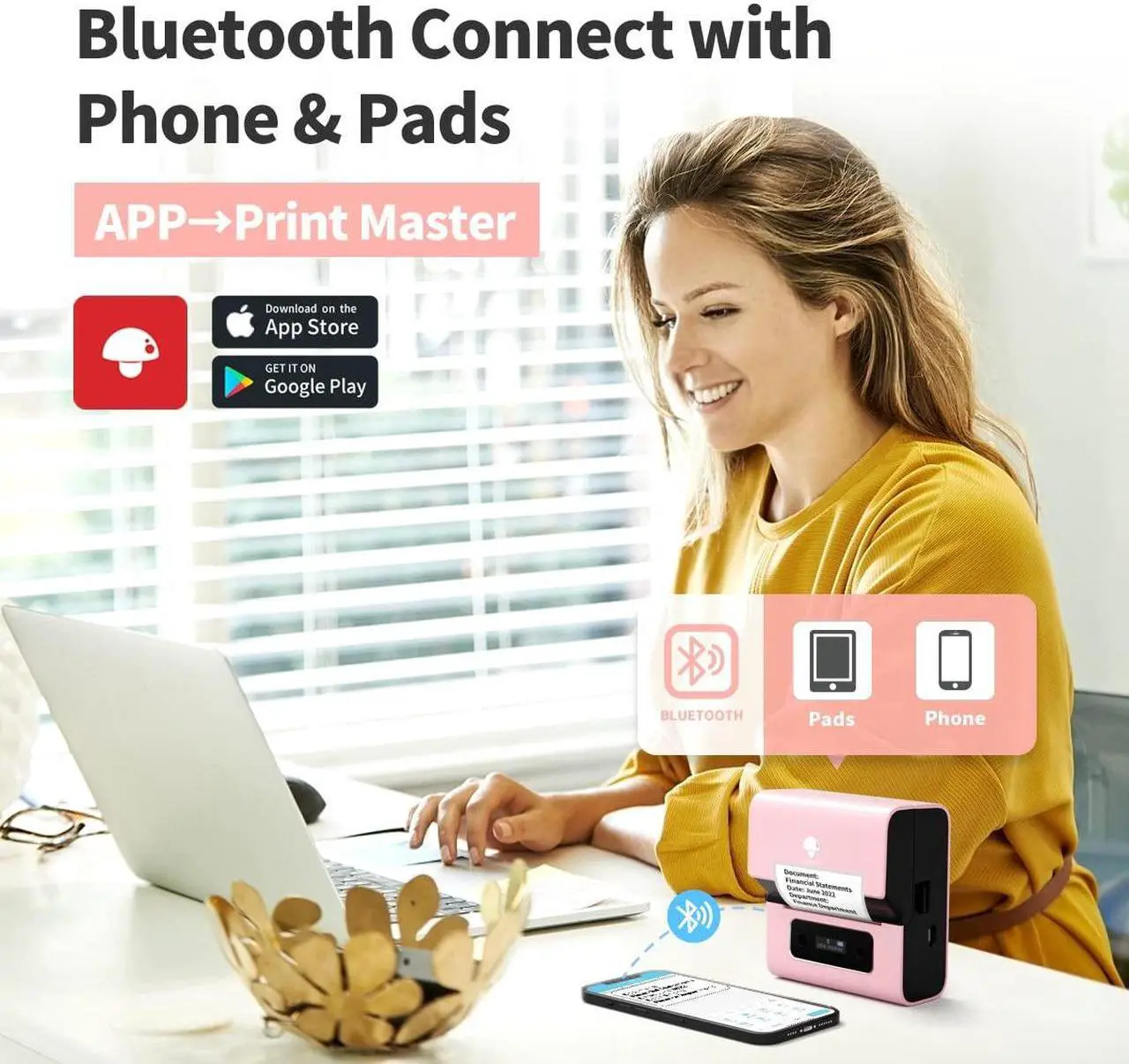 Alt view image 4 of 5 - Phomemo Label Maker- M221 Label Maker Machine 3 Inch Bluetooth Thermal Barcode Printer for Small Business/Home Use, for Barcode, Address, Logo, Mailing, Stickers, Compatible with Phone & PC, Pink