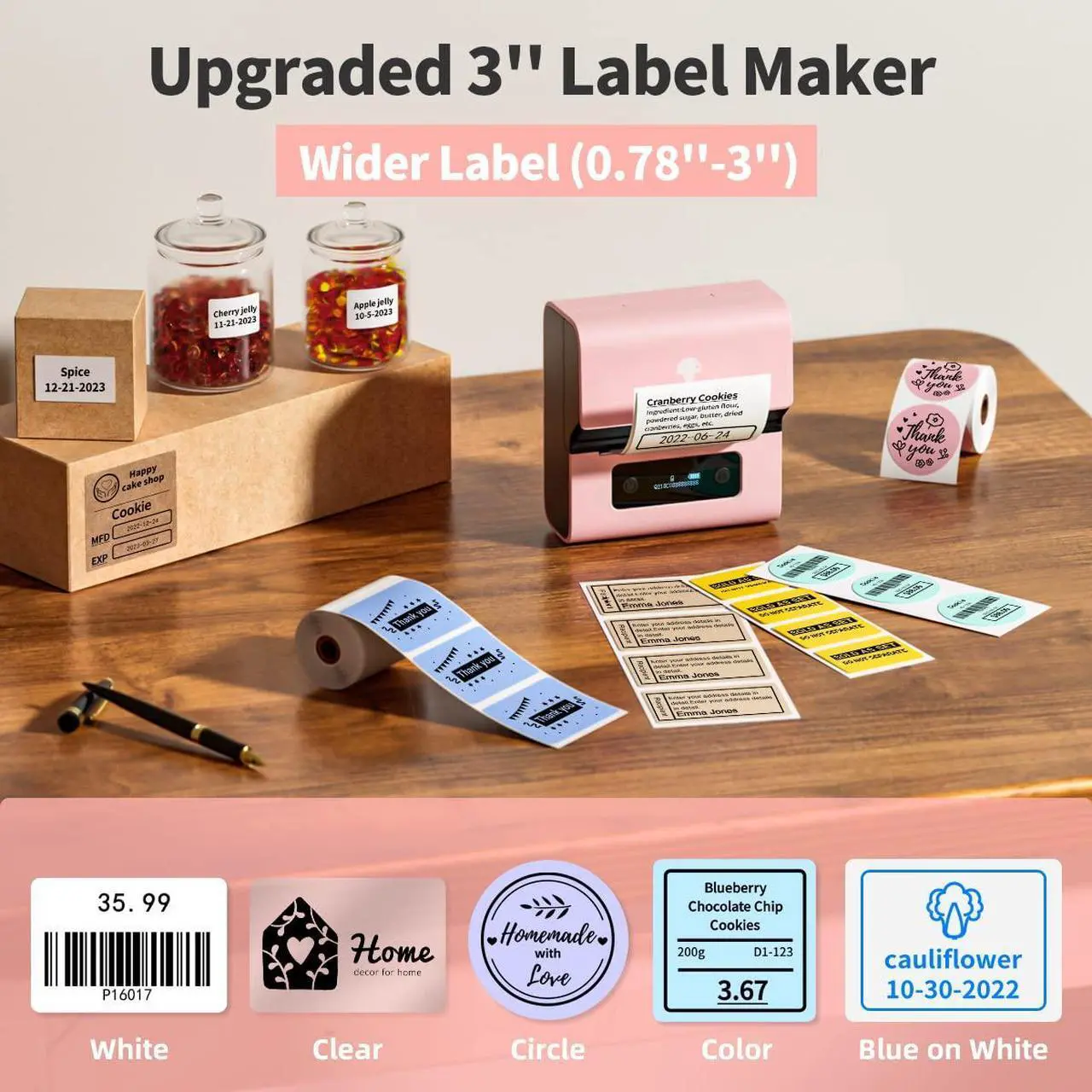 Alt view image 3 of 5 - Phomemo Label Maker- M221 Label Maker Machine 3 Inch Bluetooth Thermal Barcode Printer for Small Business/Home Use, for Barcode, Address, Logo, Mailing, Stickers, Compatible with Phone & PC, Pink