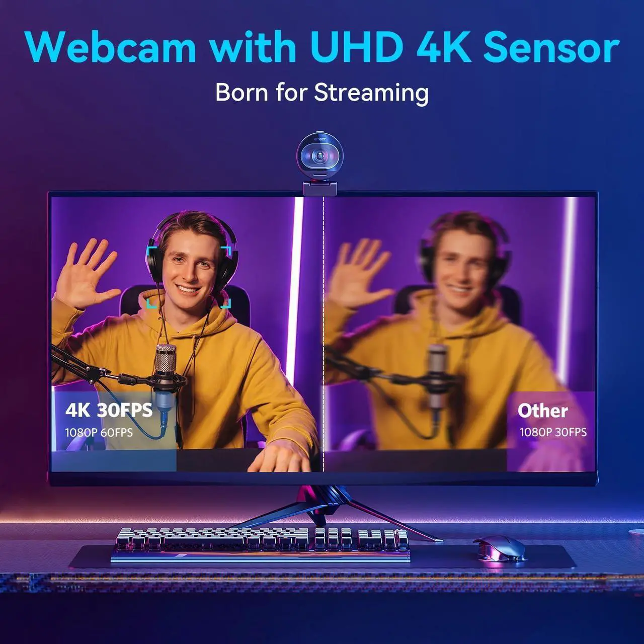 Alt view image 2 of 5 - EMEET S600 4K Webcam for Streaming - Sony 1/2.5'' Sensor, PDAF Autofocus, 1080P@60FPS, 2 Noise Reduction Mics, Built-in Privacy Cover, 40deg-73deg FOV, Streaming Camera for Live Commerce/Gaming/Beauty