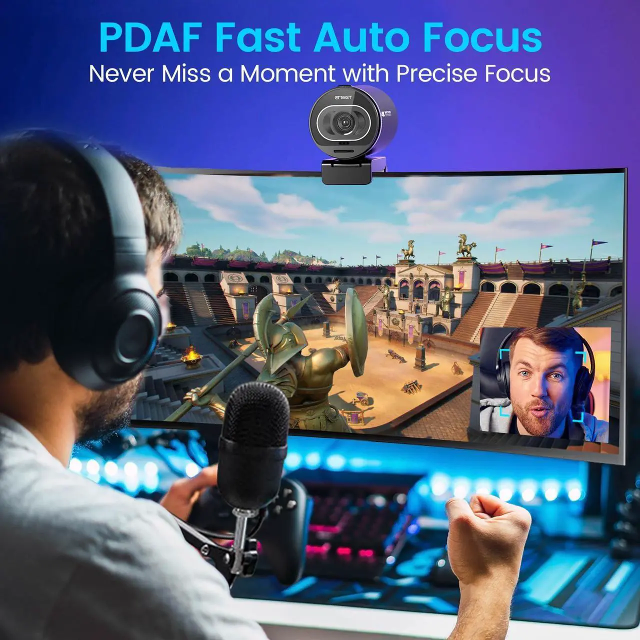 Alt view image 3 of 5 - EMEET S600 4K Webcam for Streaming - Sony 1/2.5'' Sensor, PDAF Autofocus, 1080P@60FPS, 2 Noise Reduction Mics, Built-in Privacy Cover, 40deg-73deg FOV, Streaming Camera for Live Commerce/Gaming/Beauty