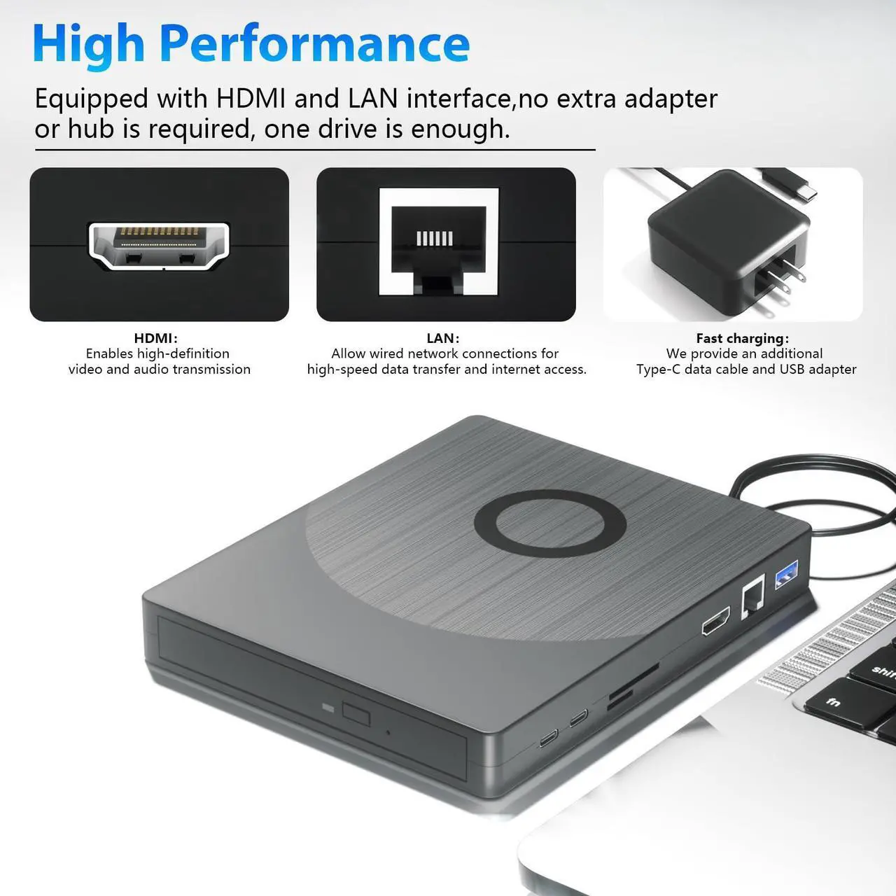 Alt view image 2 of 5 - Yaeonku External Blu Ray Drive,USB 3.0 Type-C Optical External Bluray CD DVD Drive Burner with SD/TF Port HDMI and LAN Interface Suitable for Windows XP/7/8/10/11 MacOS for PC,Laptop,Desktop,Mac