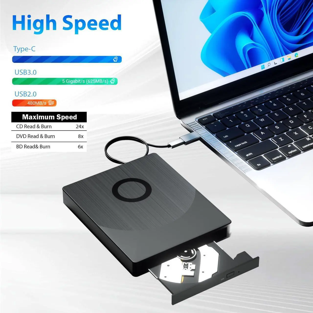 Alt view image 4 of 5 - Yaeonku External Blu Ray Drive,USB 3.0 Type-C Optical External Bluray CD DVD Drive Burner with SD/TF Port HDMI and LAN Interface Suitable for Windows XP/7/8/10/11 MacOS for PC,Laptop,Desktop,Mac