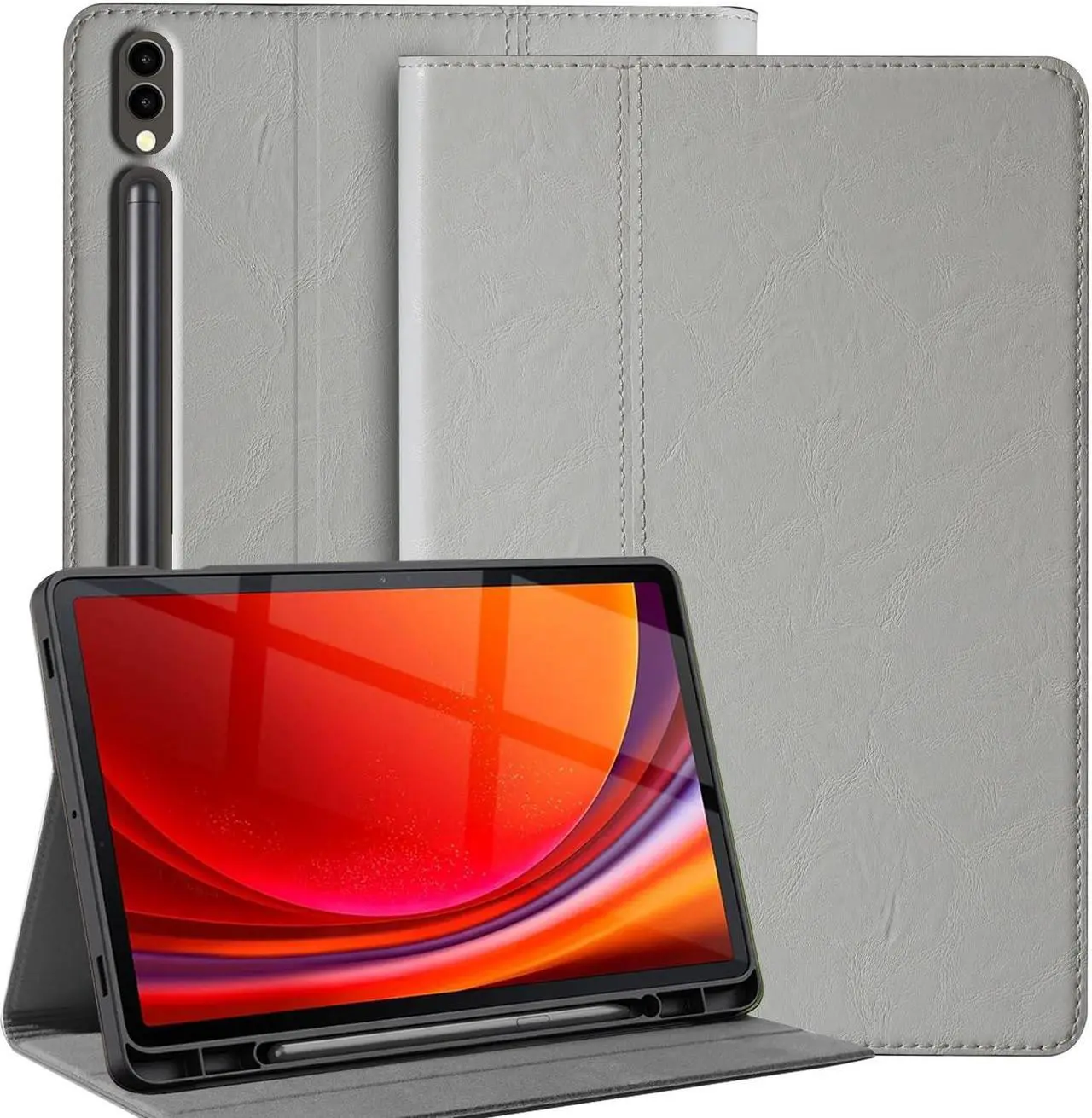 Main image of Gexmil Genuine Leather Case for Samsung Galaxy Tab S8 Ultra 14.6 Inch with Pencil Holder,Shockproof Protective Adjustable Kickstand Smart Premium Folio Flip Tablet Cover, White