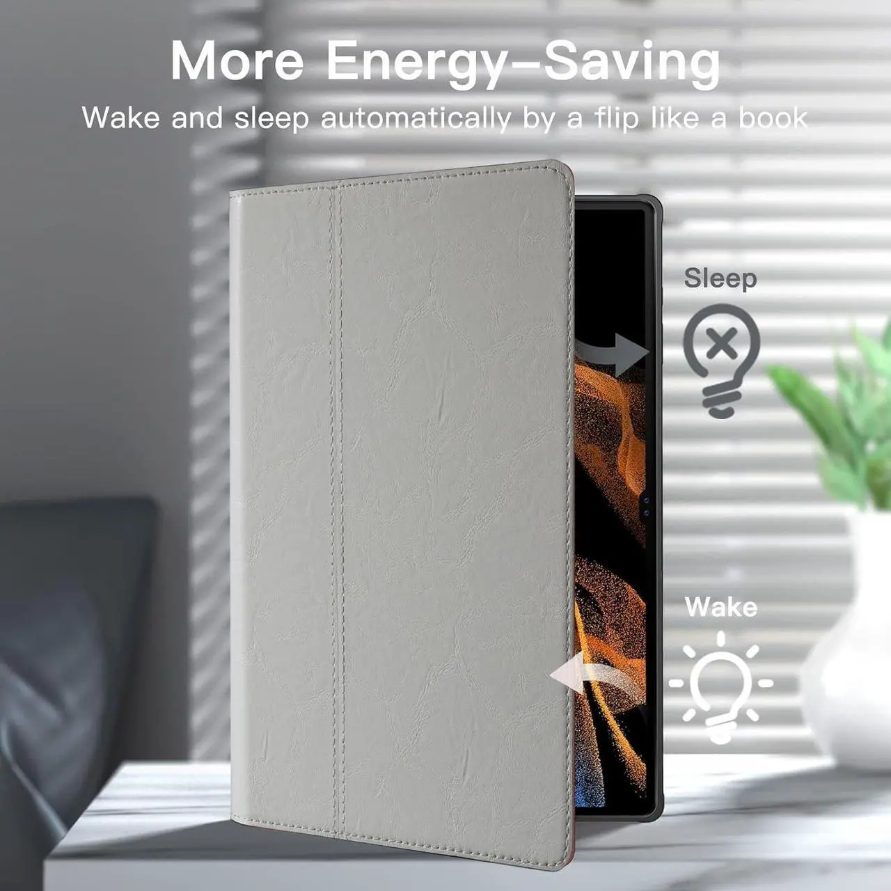 Alt view image 5 of 5 - Gexmil Genuine Leather Case for Samsung Galaxy Tab S8 Ultra 14.6 Inch with Pencil Holder,Shockproof Protective Adjustable Kickstand Smart Premium Folio Flip Tablet Cover, White