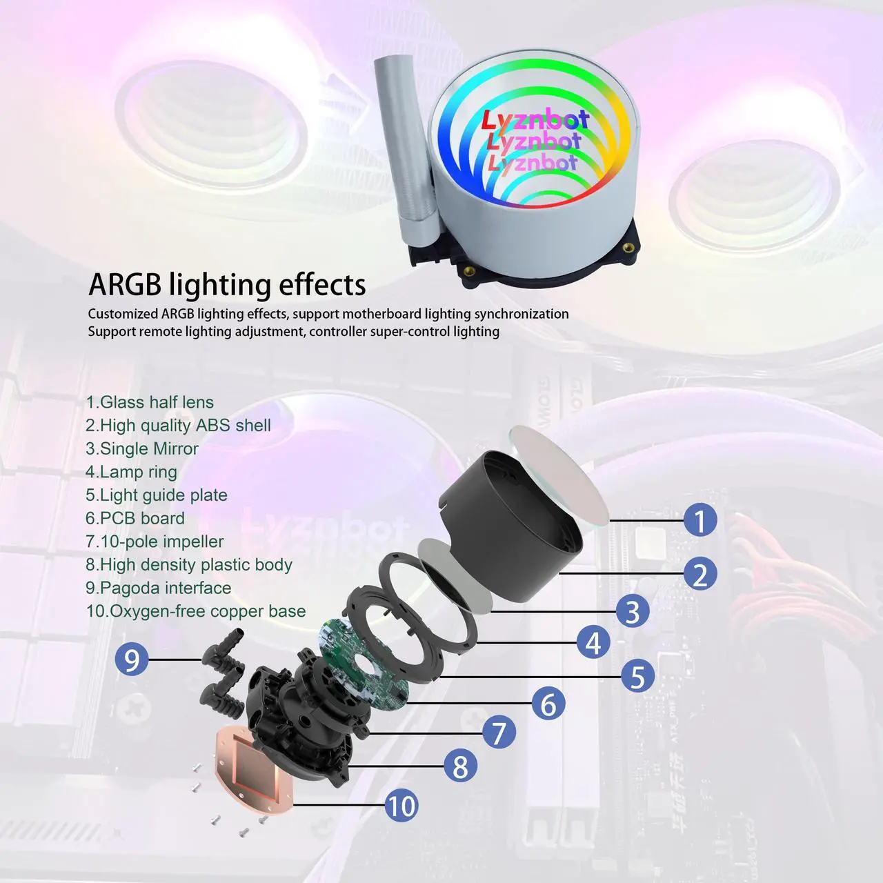 Alt view image 4 of 5 - AIO Cooler 240mm Aio, Liquid Cooler CPU with ARGB, PWM 1800, Quiet Water Cooler CPU, Water Cooling Systems for LGA 1700/115X/20XX/17XX, AM5/AM4/AM3, Copper Base, Black - Ideal for Gaming, Overclocking