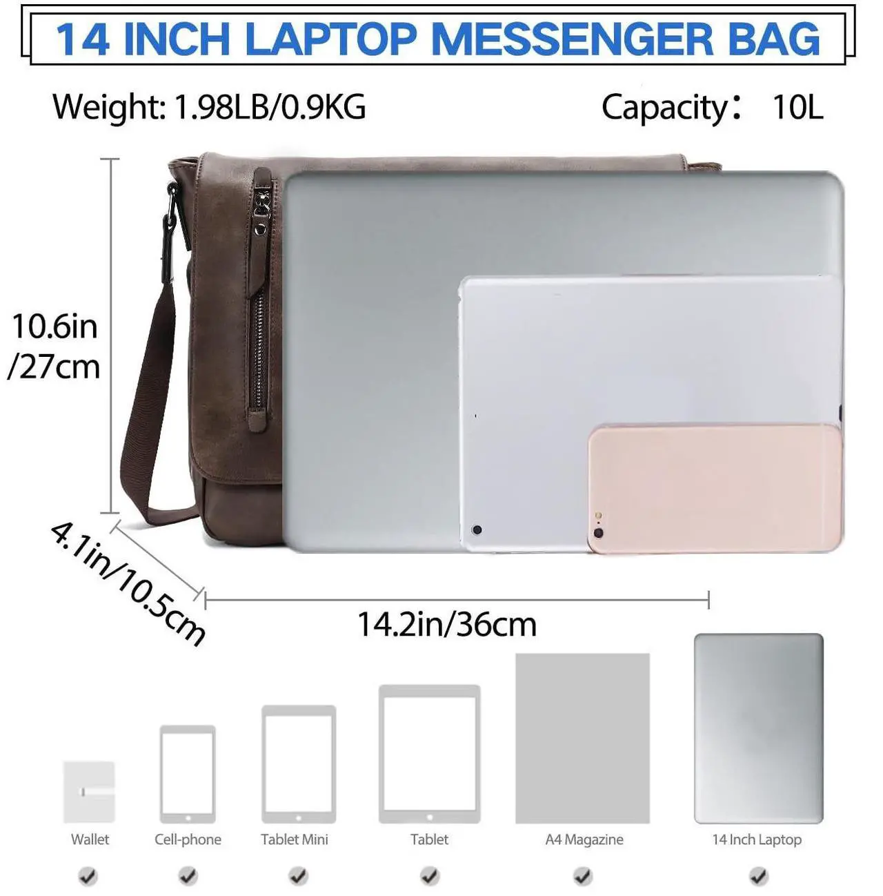 Alt view image 2 of 5 - VX VONXURY Messenger Bag for Men, 14 Inch Laptop for Women,Small Canvas Leather Shoulder Bag for Work Bussiness