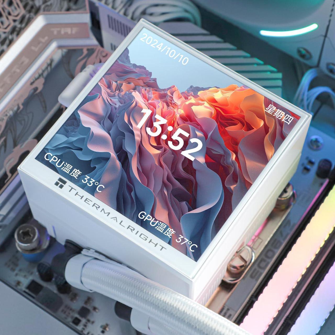 Alt view image 4 of 5 - Thermalright Hyper Vision 360 ARGB AIO CPU Liquid Cooler - Magnetic Fixed 3.95" LCD Display Screen, 2150RPM PWM Fans, for AMD AM4/AM5 & Intel LGA1150/1151/1200/2011/1700/1851 | White