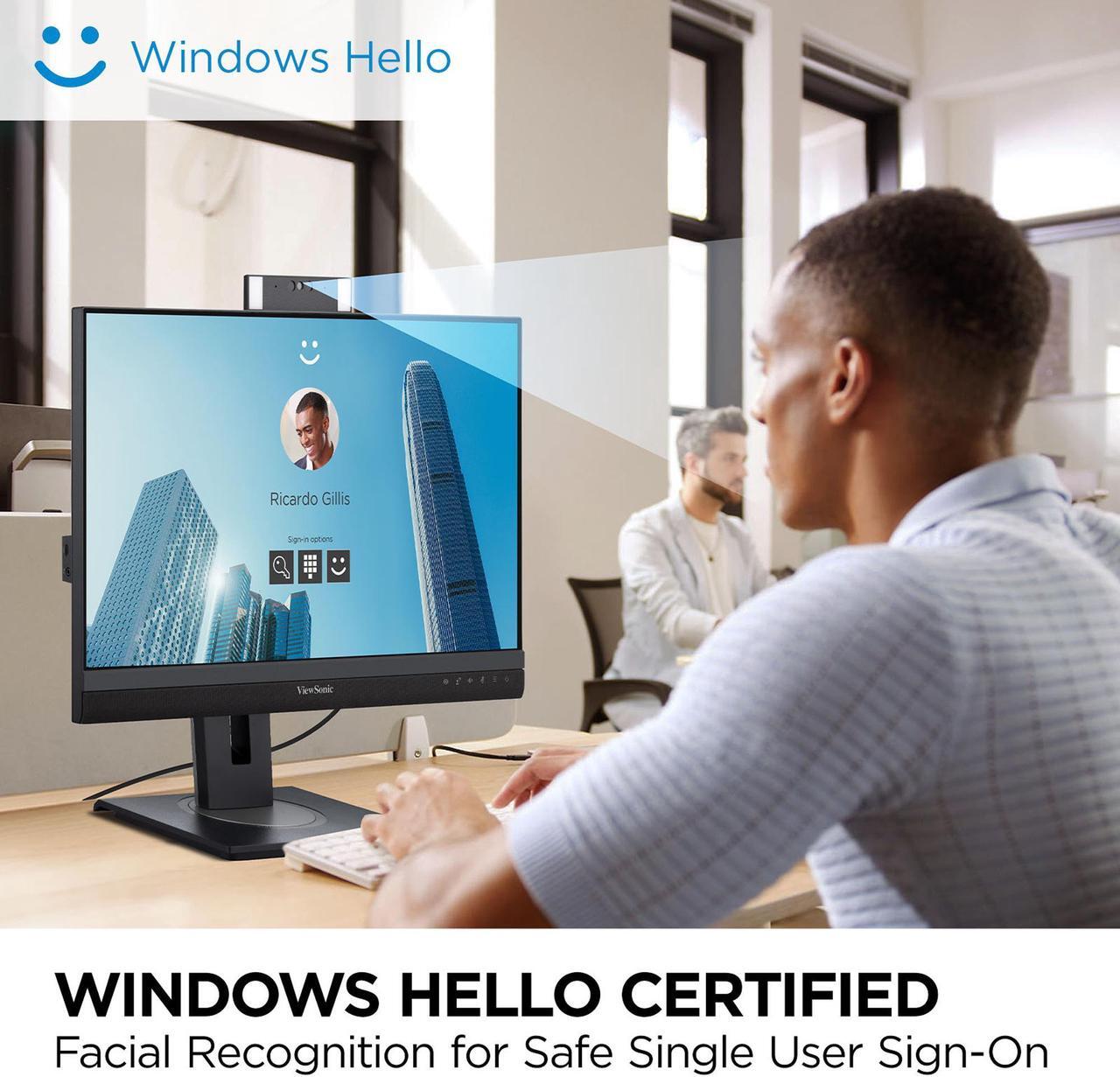 Alt view image 3 of 20 - ViewSonic VG2457V 24 Inch 1080p Video Conference Docking Monitor with Windows Hello Compatible IR Webcam, Advanced Ergonomics, and 90W USB C for Home and Office