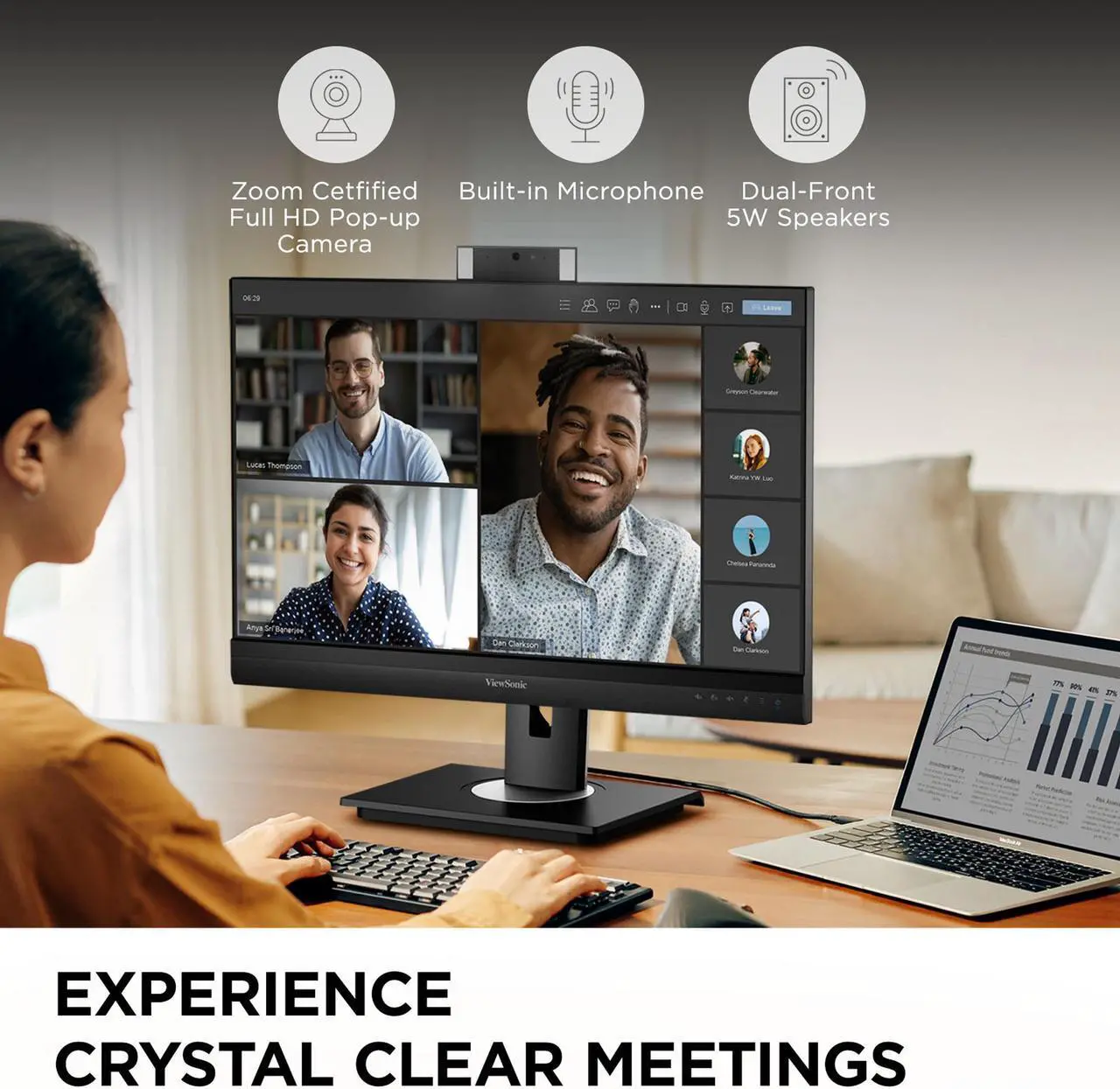 Alt view image 2 of 20 - ViewSonic VG2457V 24 Inch 1080p Video Conference Docking Monitor with Windows Hello Compatible IR Webcam, Advanced Ergonomics, and 90W USB C for Home and Office