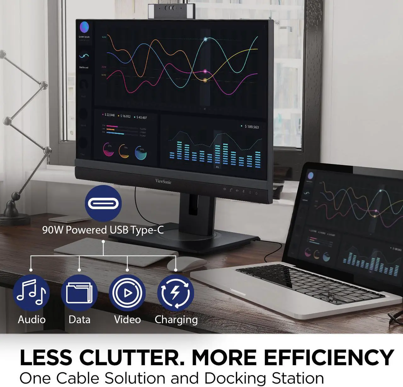 Alt view image 4 of 20 - ViewSonic VG2457V 24 Inch 1080p Video Conference Docking Monitor with Windows Hello Compatible IR Webcam, Advanced Ergonomics, and 90W USB C for Home and Office