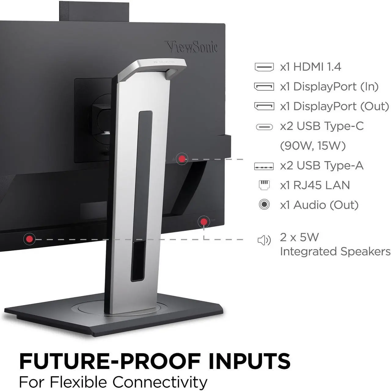 Alt view image 7 of 20 - ViewSonic VG2457V 24 Inch 1080p Video Conference Docking Monitor with Windows Hello Compatible IR Webcam, Advanced Ergonomics, and 90W USB C for Home and Office