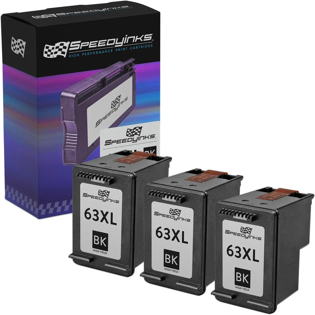 Main image of Speedy Inks Remanufactured Ink Cartridge Replacement for HP 63XL F6U64AN High Yield (Black, 3-Pack) Compatible with HP DeskJet 2130 HP ENVY 4520 HP OfficeJet 3830 HP Deskjet 3632 2132 3631 and more