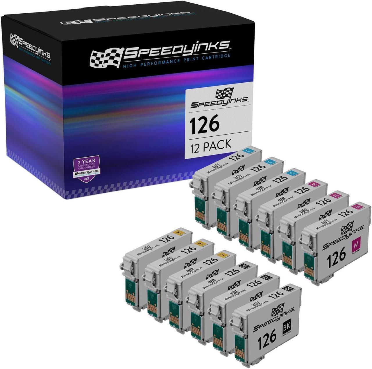Main image of SPEEDYINKS Replacement for Epson 126 Ink Cartridges High Yield (3 Black 3 Cyan 3 Magenta 3 Yellow 12-Pack) for use in Workforce 435 520 635 645 WF-3520 WF-3530 WF-3540 WF-7010 WF-7510