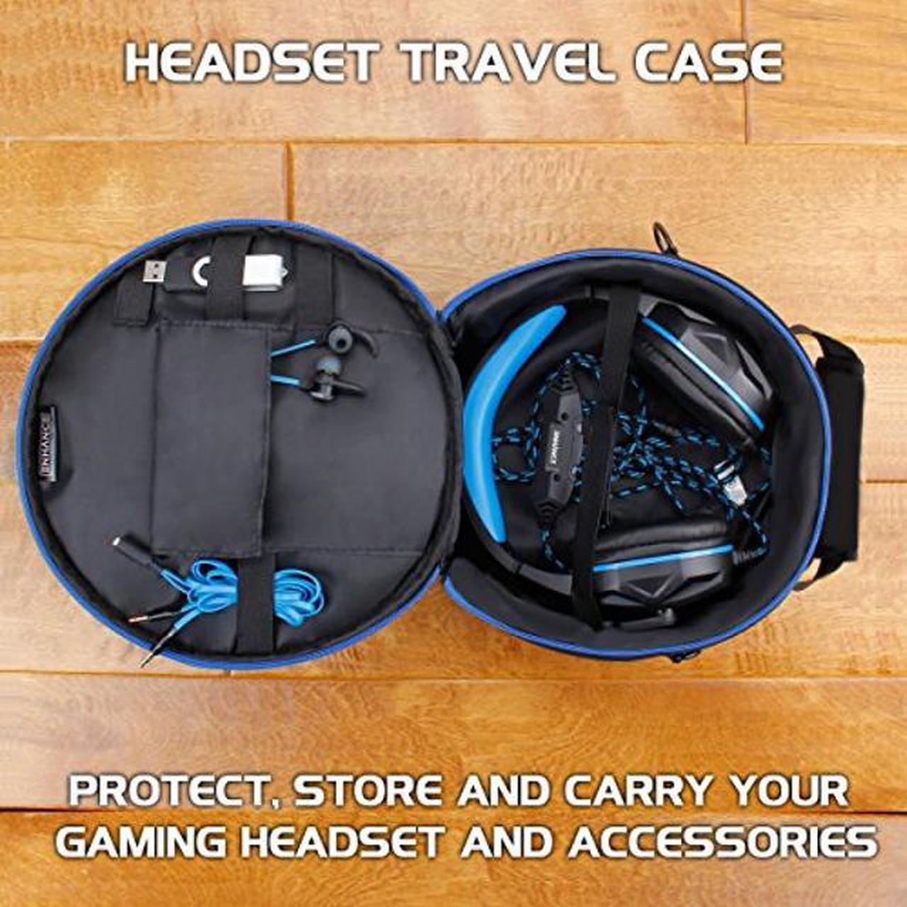 Alt view image 2 of 5 - ENHANCE Portable Headphone Case for Wired & Wireless Headsets - Universal Headset Case Compatible with PlayStation, Beats, Bose & Gaming Headphones - Accessory Storage, Strap & Carrying Handle - Blue