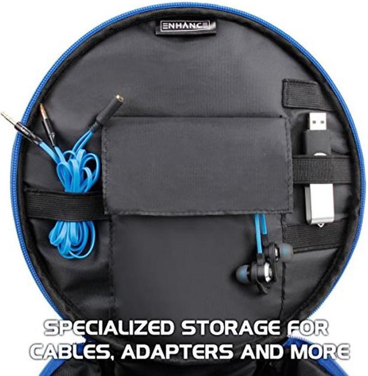 Alt view image 4 of 5 - ENHANCE Portable Headphone Case for Wired & Wireless Headsets - Universal Headset Case Compatible with PlayStation, Beats, Bose & Gaming Headphones - Accessory Storage, Strap & Carrying Handle - Blue