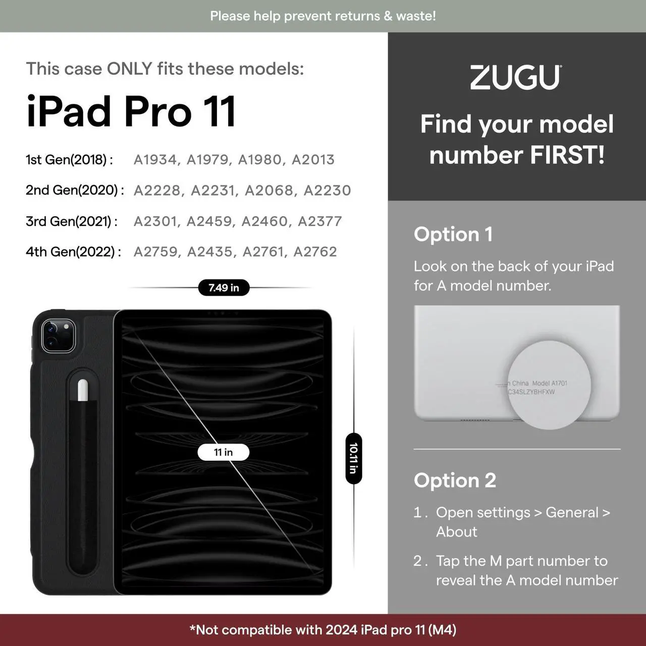 Alt view image 2 of 5 - ZUGU Case iPad Pro 11 Inch Case, 1st/2nd/3rd/4th Generation 2018/2020/2021/2022, Slim Protective Cover, Wireless Apple Pencil Charging, Convenient Magnetic Stand. Sleep/Wake Cover, Slate Blue