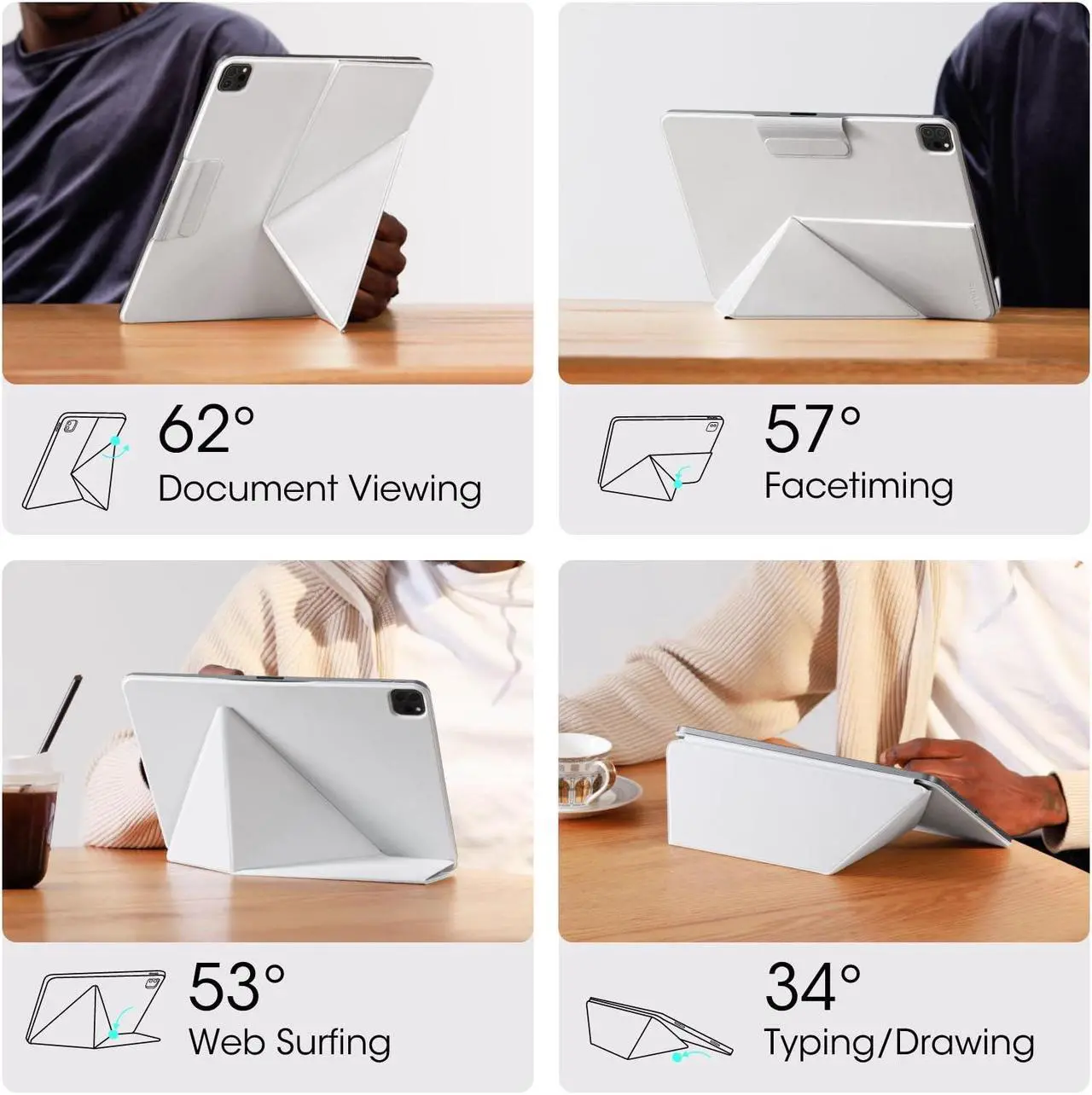 Alt view image 4 of 5 - PITAKA iPad Pro 12.9 Case, Compatible with iPad Air 13 Inch (M2) & iPad Pro 12.9 (3-6th Gen) 2022/2021/2020/2018, Lightweight Portrait/Landscape Magnetic Case with 4 Standing Angles - White
