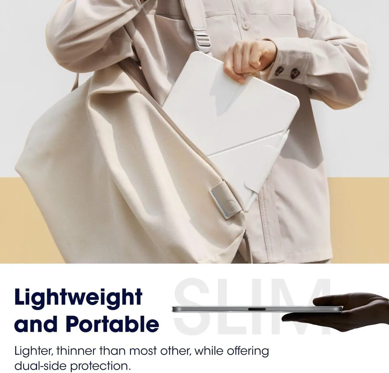 Alt view image 5 of 5 - PITAKA iPad Pro 12.9 Case, Compatible with iPad Air 13 Inch (M2) & iPad Pro 12.9 (3-6th Gen) 2022/2021/2020/2018, Lightweight Portrait/Landscape Magnetic Case with 4 Standing Angles - White