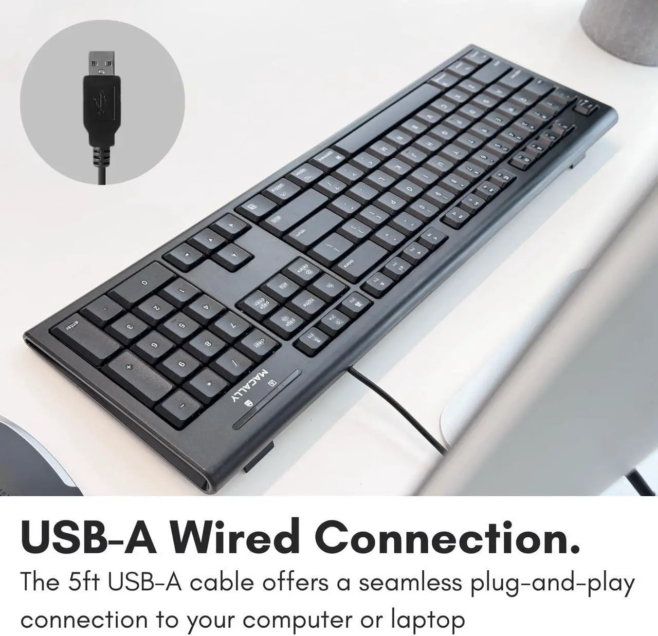 Alt view image 3 of 5 - Macally Full Size Wired Mac Keyboard - Compatible with All Macs with USB Port - Wired Keyboard for Mac Mini / Pro, Macbook Pro/Air, iMac with Number Pad & 16 Apple Shortcut Keys Spill Proof - Black