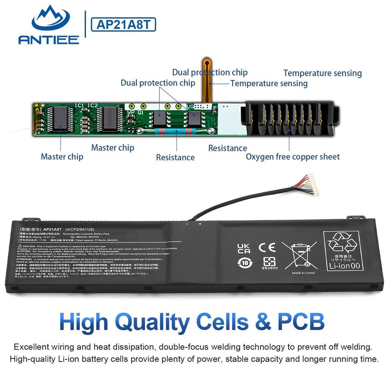 Alt view image 3 of 5 - AP21A8T Laptop Battery for Acer Predator Helios 300 PH317-56-78LY PH317-56-78SM PH315-55-72EA PH315-55-770K PH315-55-965Z PH315-55-78L7 PH315-55-796N Nitro 5 AN517-55-78KU 713K Series AP21A5T AP21A7T