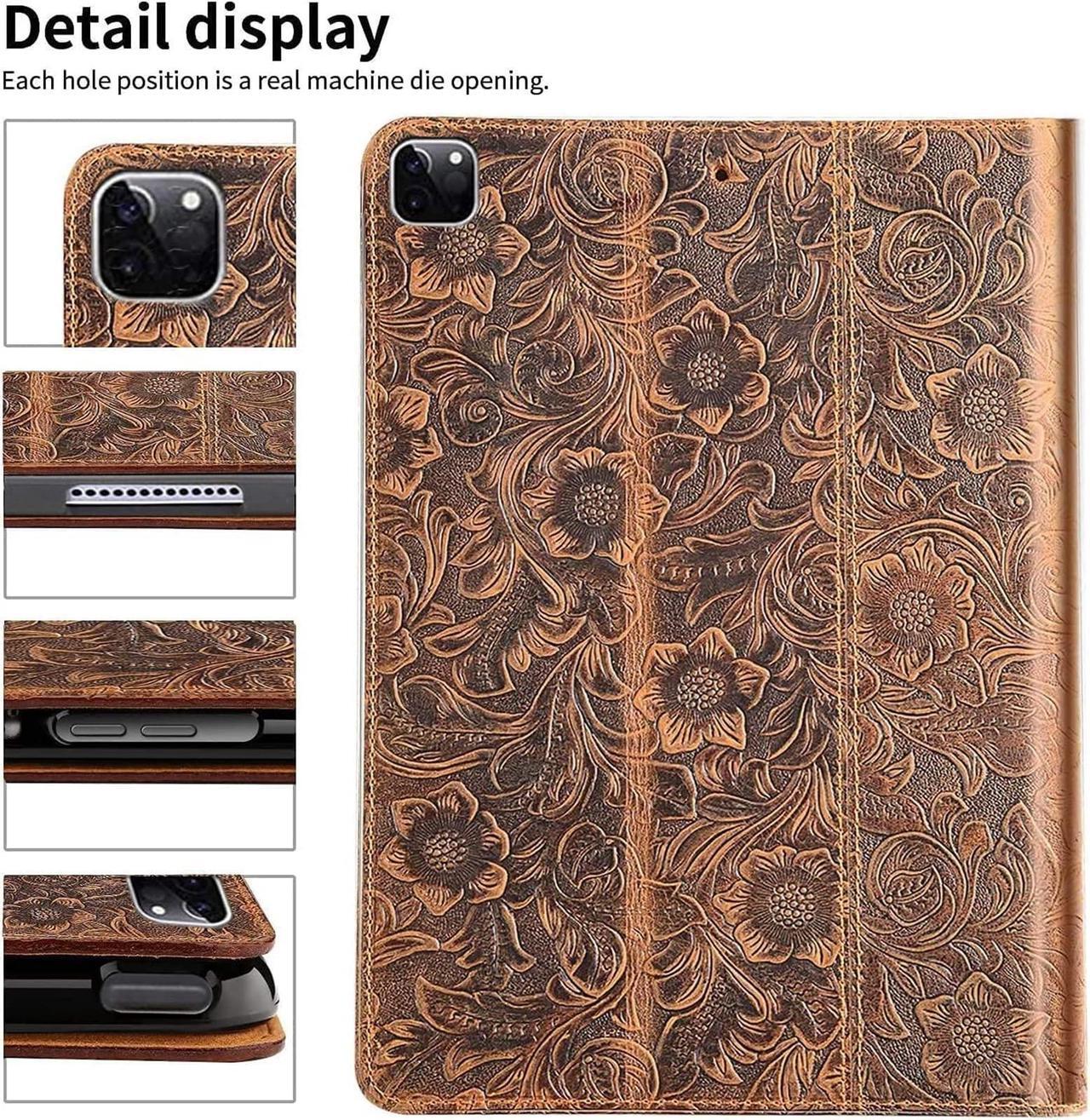 Alt view image 5 of 5 - Gexmil Case for New Ipad Pro 12.9 Inch 2022/2021 inch (6th/5th Gen),Genuine Leather Ipad Pro 12.9 Cover(2020/2018),Made from Real Leather Cowhide (Pattern-Brown)