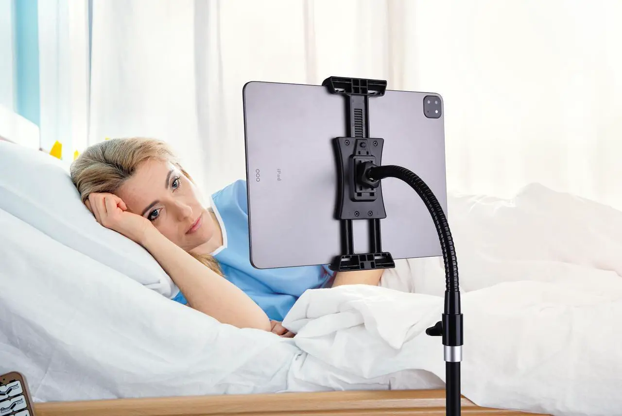 Alt view image 2 of 5 - Peastrex Ipad and Phone Tripod 73" Gooseneck Tablet Floor Stand Holder Mount with Remote for 3.5 to 15in Tablets iPhones, iPad Pro Air Mini 12.9 11 10.5, Galaxy Tab S9 Ultra 14.6", Surface
