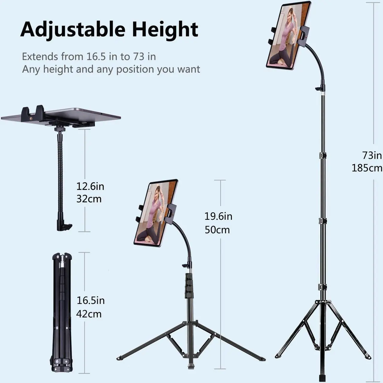 Alt view image 4 of 5 - Peastrex Ipad and Phone Tripod 73" Gooseneck Tablet Floor Stand Holder Mount with Remote for 3.5 to 15in Tablets iPhones, iPad Pro Air Mini 12.9 11 10.5, Galaxy Tab S9 Ultra 14.6", Surface