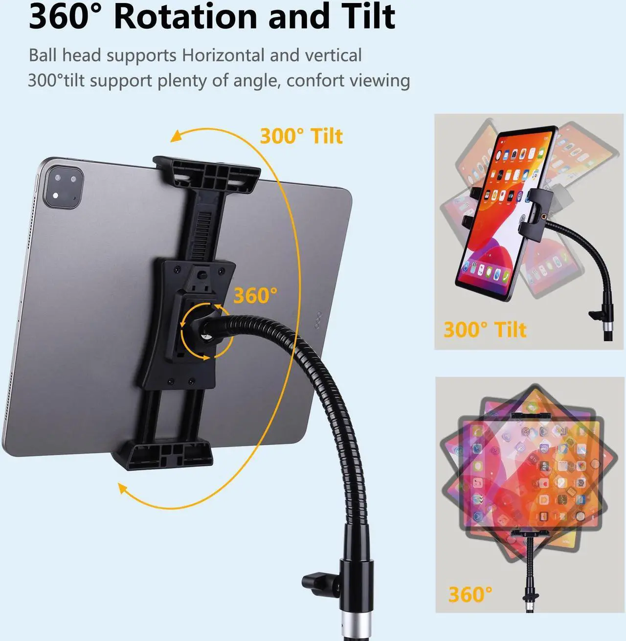 Alt view image 5 of 5 - Peastrex Ipad and Phone Tripod 73" Gooseneck Tablet Floor Stand Holder Mount with Remote for 3.5 to 15in Tablets iPhones, iPad Pro Air Mini 12.9 11 10.5, Galaxy Tab S9 Ultra 14.6", Surface