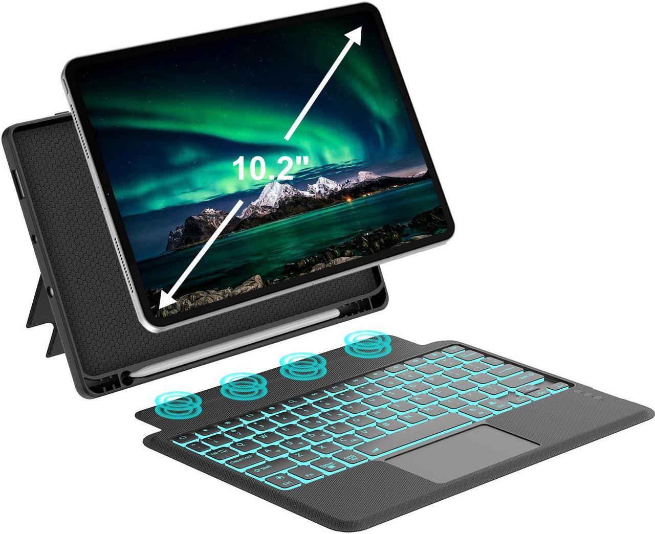 Main image of KVAGO for iPad 9th 10.2 inch Generation Case with Keyboard, Detachable Backlit Keyboard, Multi-Touch Trackpad, Keyboard Cover for iPad 8th/7th Gen, iPad 10.2 Case Keyboard with Pencil Holder Black