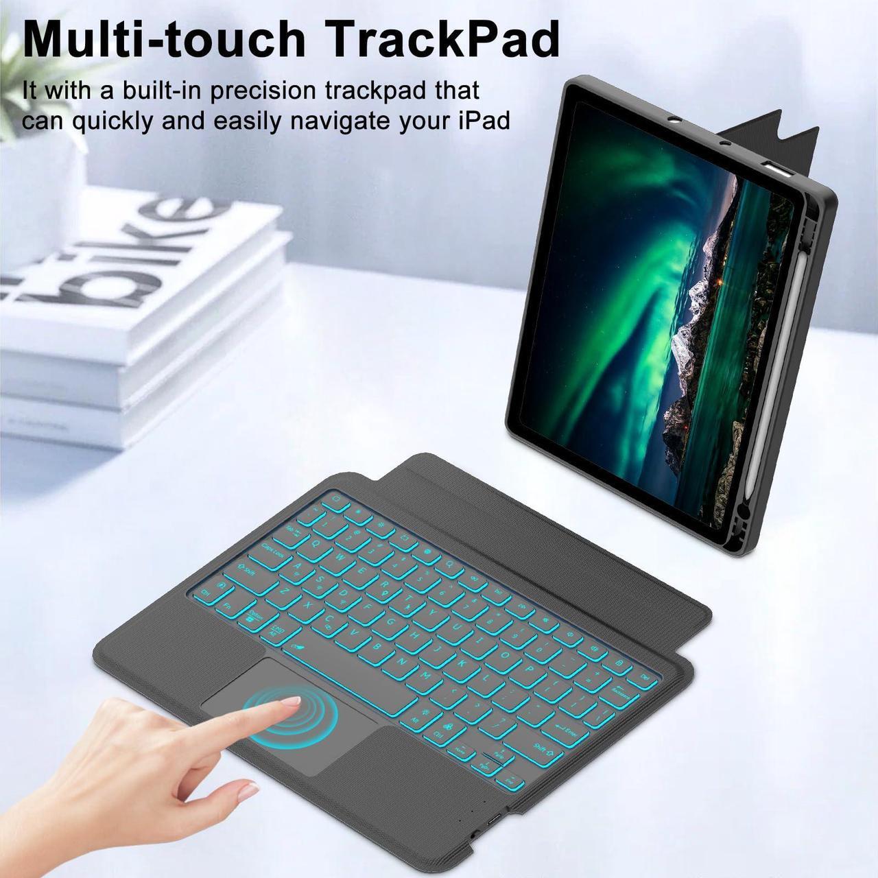 Alt view image 4 of 5 - KVAGO for iPad 9th 10.2 inch Generation Case with Keyboard, Detachable Backlit Keyboard, Multi-Touch Trackpad, Keyboard Cover for iPad 8th/7th Gen, iPad 10.2 Case Keyboard with Pencil Holder Black