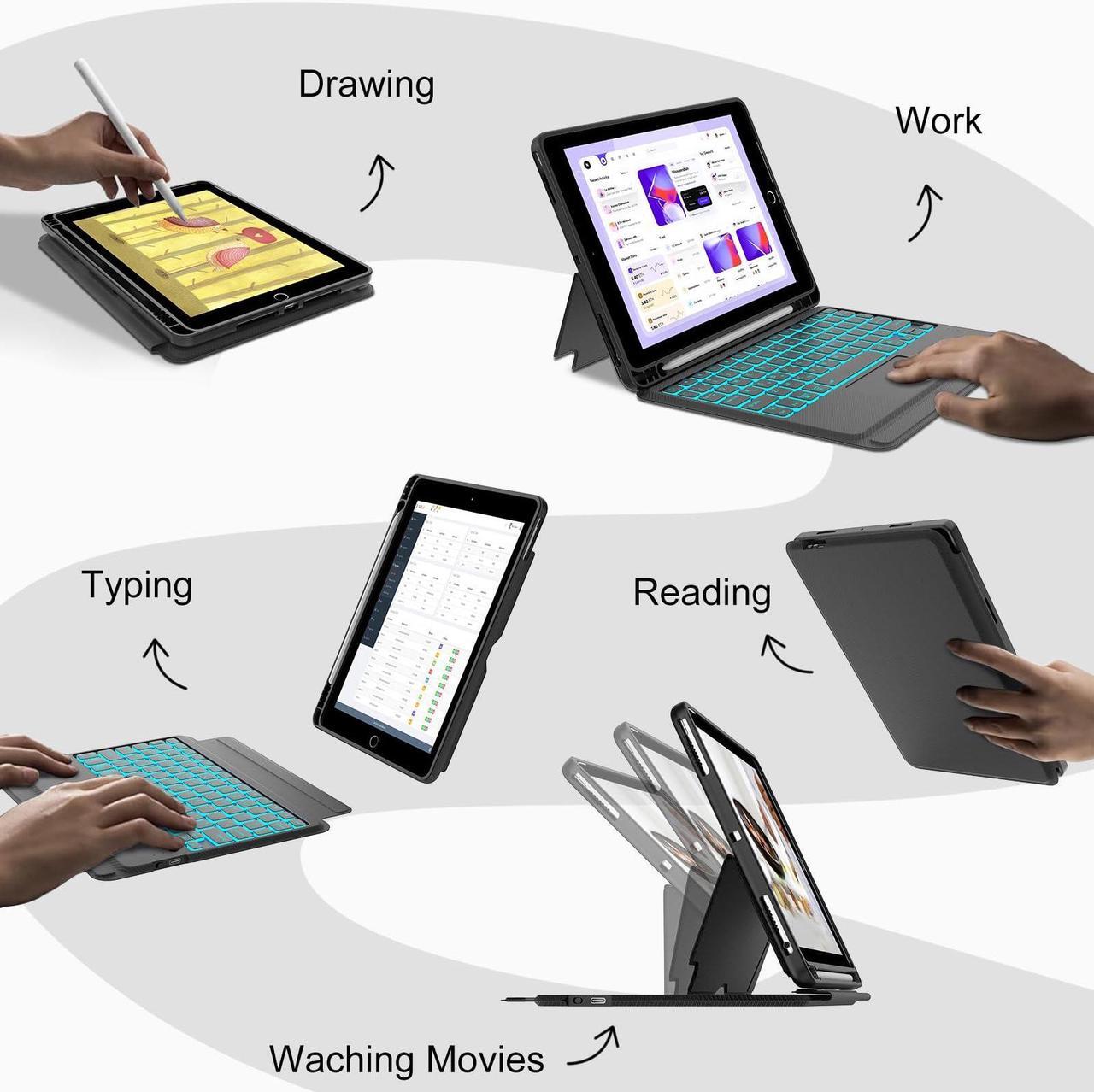 Alt view image 5 of 5 - KVAGO for iPad 9th 10.2 inch Generation Case with Keyboard, Detachable Backlit Keyboard, Multi-Touch Trackpad, Keyboard Cover for iPad 8th/7th Gen, iPad 10.2 Case Keyboard with Pencil Holder Black