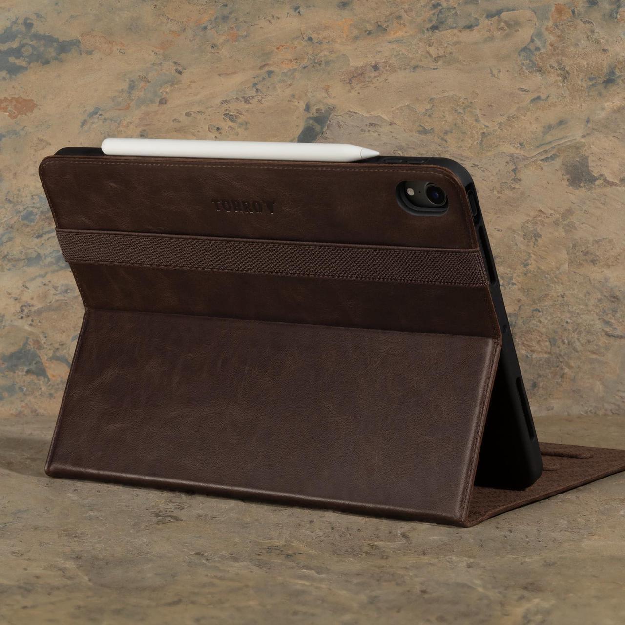 Alt view image 3 of 5 - TORRO Case Compatible with iPad Air 11" 2025/2024 and 5th/4th Gen 2022/2020 - Genuine Leather iPad Air M3 & M2 Case with Stand Function, Apple Pencil Connectivity and Wake Sleep Function (Dark Brown)