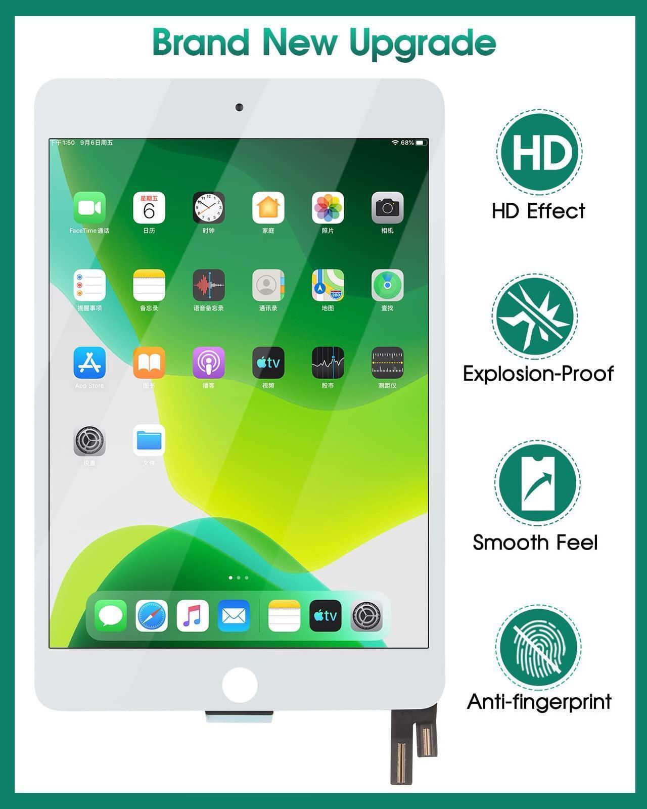 Alt view image 4 of 5 - for iPad Mini 4 2015 LCD Screen Replacement for iPad Mini 4 Display Repair Kits for iPad A1538 A1550 Touch Digitizer Screen Assembly Repair Parts Kits White 7.9" (Without Home Button)