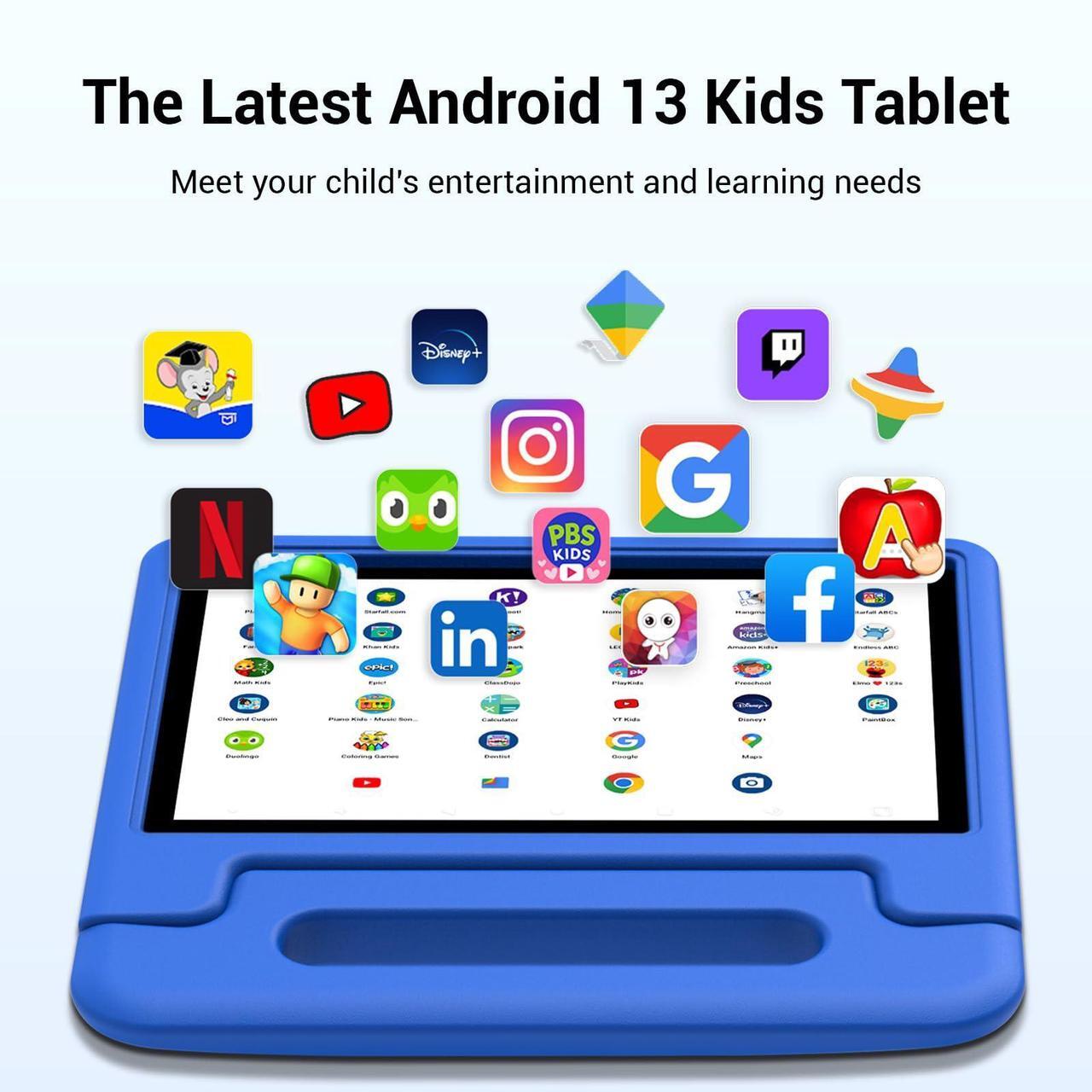 Alt view image 2 of 5 - Kids Tablet 10 inch, Android 13 Tablet for Kids with Google Kids Space, Pre-Installed Educational Apps and Parental Control, Gift for Kids, 2+32GB Storage, 5000mAh, EVA Case (Blue)