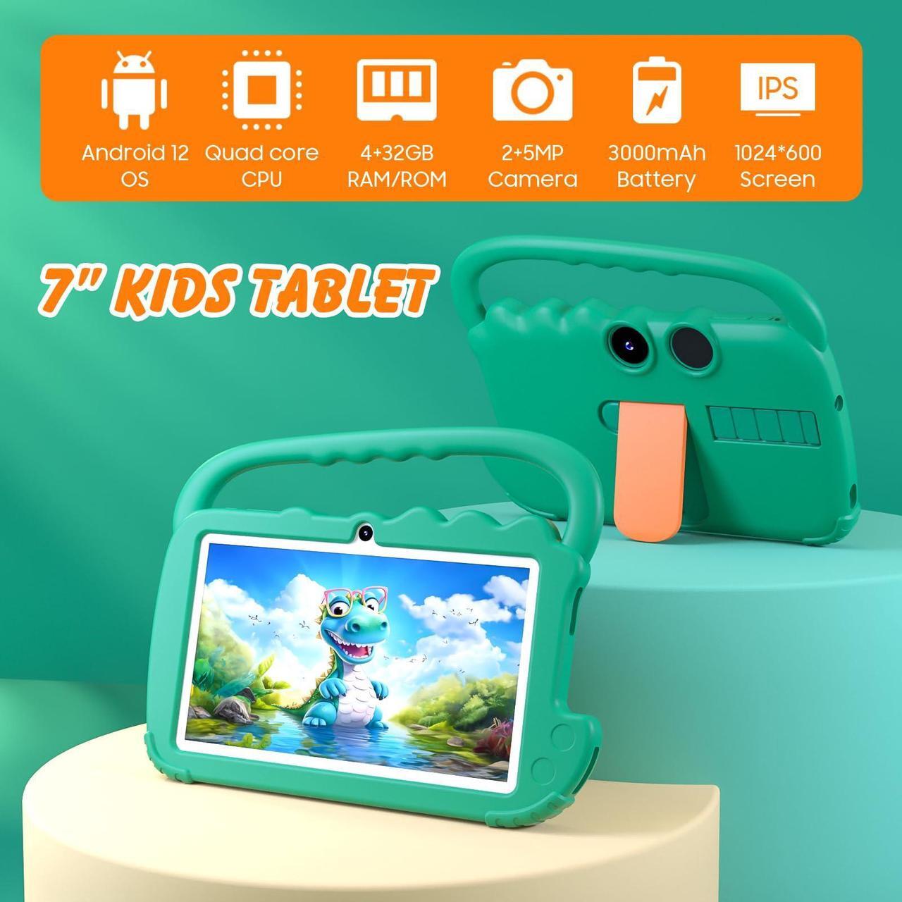 Alt view image 2 of 5 - Kids Tablet 7 inch for Boy Girls, Android 12 Tablets for Kids 4GB RAM 32GB ROM Toddler Tablet WIFI Bluetooth Safety Eye IPS Screen, Parental Control, Dual Camera Shockproof Case for Educational, Games