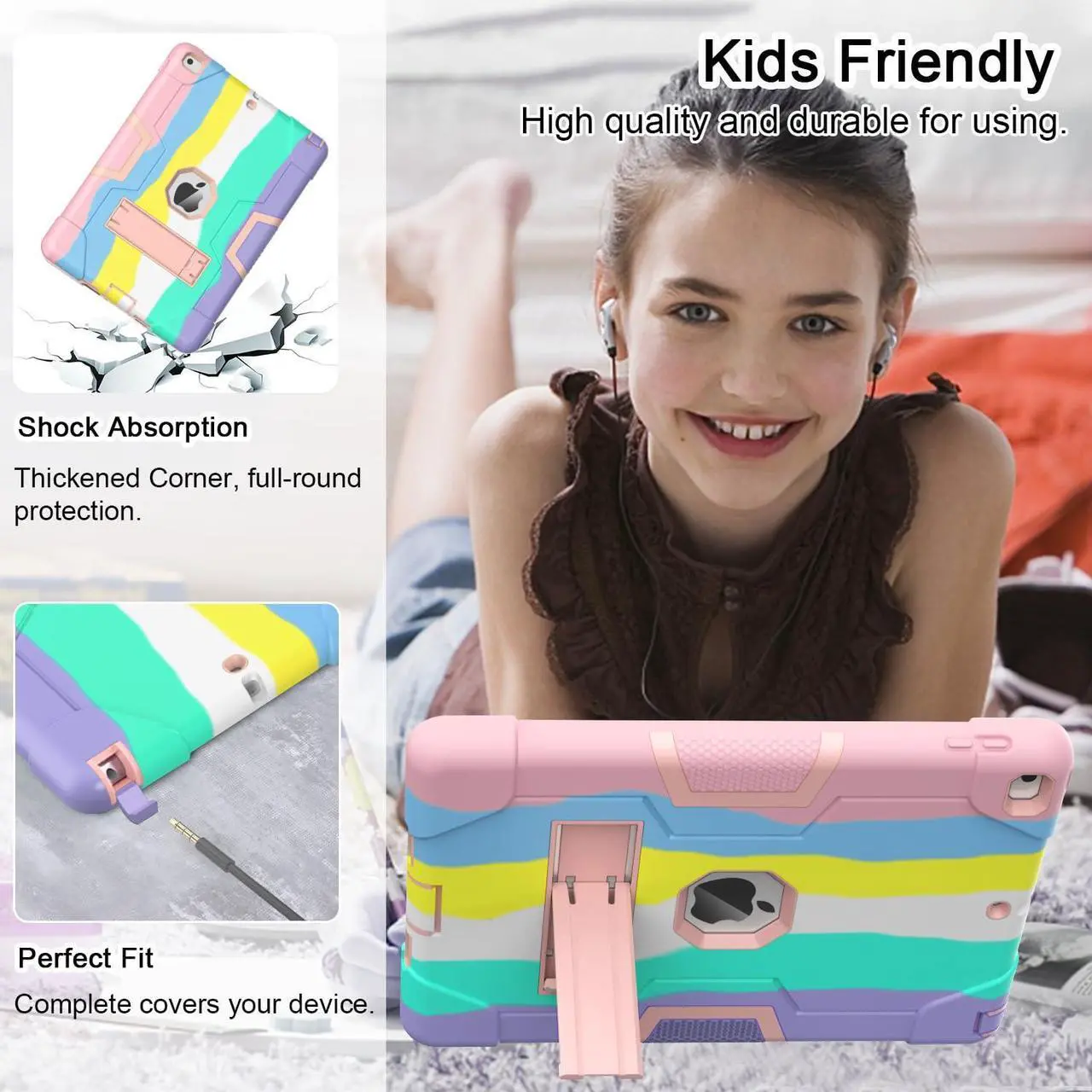 Alt view image 4 of 5 - OKP Case for iPad 6th Generation/iPad 5th Generation/iPad 9.7 inch/iPad Air 2, Hybrid Shockproof Rugged Protective Cover for ipad 9.7 inch 2018/2017 with Built-in Kickstand (Camouflage+Rose)