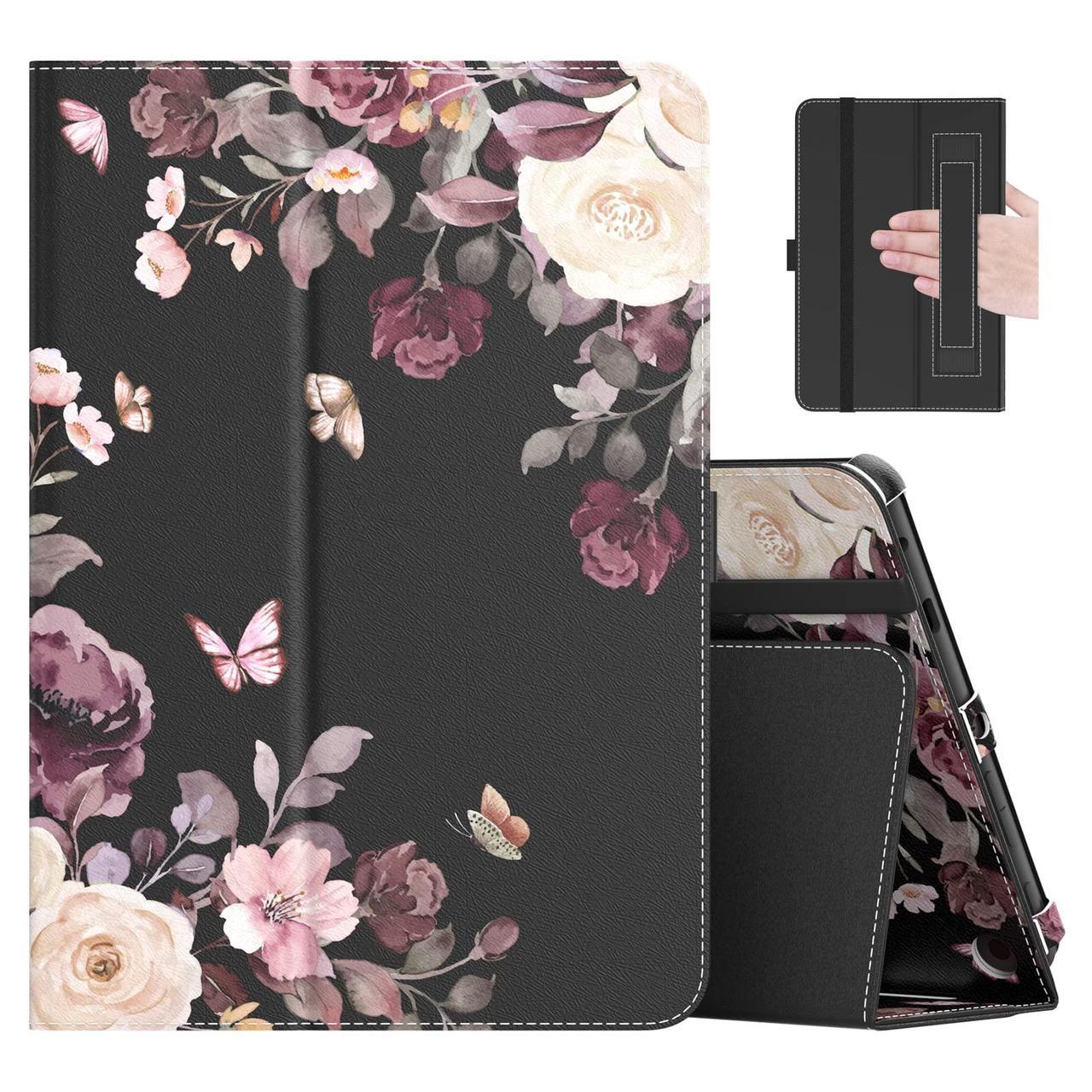 Main image of MoKo Case Fits  Kindle Fire HD 8 & 8 Plus Tablet (12th Generation/10th Generation, 2024/2022/2020 Release) 8", Slim Folding Stand Cover with Auto Wake/Sleep, Purple Flowers on Black