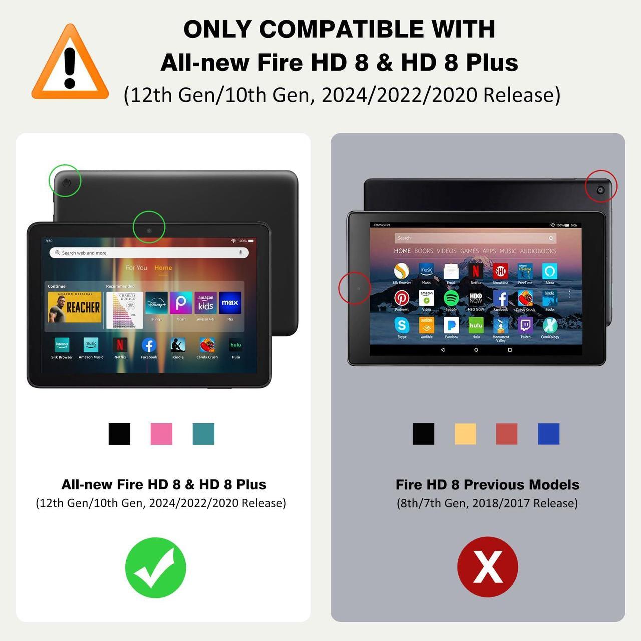 Alt view image 2 of 5 - MoKo Case Fits  Kindle Fire HD 8 & 8 Plus Tablet (12th Generation/10th Generation, 2024/2022/2020 Release) 8", Slim Folding Stand Cover with Auto Wake/Sleep, Purple Flowers on Black